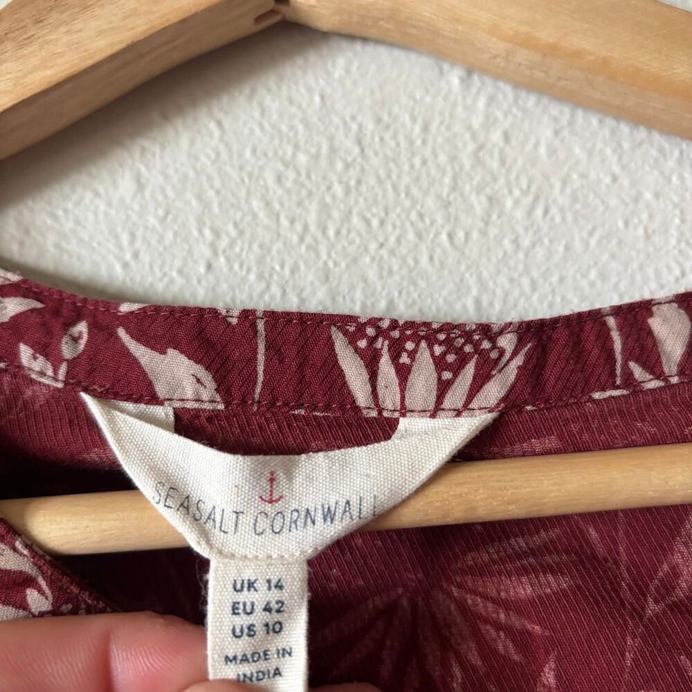 Seasalt Cornwall Burgundy Long Sleeve Blouse Sunflower Print Size 10 - Picture 3 of 8